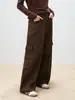 Shengdu26 Otoño Nuevo Estilo Coreano Ropa de Trabajo Pantalones de Bolsillo Casuales Simples de Cintura Alta Versátiles de Algodón Puro de Pierna Ancha