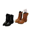 Botines para Mujer Otoño Invierno Europeo Americano Talla Grande Tacón Grueso Punta Fina Botas Calzado de Mujer Gamuza Marrón Negro Hilo Bordado Botas de Caballero Mujer