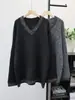 Outono e Inverno 2026 Novo Estilo Top de Tricô Lantejoula Gola V Comprimento Médio Estilo Coreano Solto Estilo Preguiçoso Suéter Pulôver para Mulheres