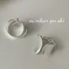 Anillo Abierto Versátil de Alta Gama Ounihan S925 Plata de Ley, Forma de Abanico Geométrico para Mujer, Superficie Ancha Irregular