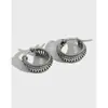 ET305 Hebilla de Oreja de Plata de Ley S925 Coreana Pendientes Vintage Antiguos Retorcidos para Mujer Hebilla de Oreja Pendientes de Plata Étnicos para Estudiante
