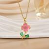 Comercio Exterior Transfronterizo Gota de Aceite Micro-incrustado Zircón Color Flor Tulipán Rosa Colgante Collar para Mujer Lujo Ligero Sentido de Alta Gama