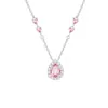 Colar Gota Rosa para Mulheres, Corrente de Clavícula de Zircônia Gota d'Água de Luxo Leve Nicho, Pingente de Diamante Rosa Versátil da Moda