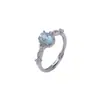 Anillo de Plata S925 de Ley Yilu con Aguamarina, Elegante y Lujoso, Versátil para el Trabajo Diario, Exquisito Anillo Abierto de Plata con Facetas para Mujer