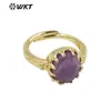 WT-R488 Anillo para mujer de oro de 18 quilates bañado en oro, con flor incrustada de gemas de colores originales, ajustable, accesorios para el día a día