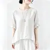 Camiseta de algodón para mujer 2026 verano, talla grande, manga corta, que cubre la cadera, adelgazante, top asimétrico blanco
