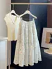 Falda Floral Bordada Verde para Mujer, Nuevo Estilo de Verano, Falda de Paraguas Amplia Acampanada, Estilo Moderno y Suave, Cintura Alta, Falda de Corte A Adelgazante