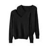 Conjunto de dos piezas de suéteres de punto holgado con cuello en V para mujer, nuevo estilo otoño e invierno, prendas de abrigo versátiles, tops elegantes de manga larga de color liso
