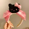 Diadema de Felpa con Estampado de Leopardo Rosa y Moño de Gatito para Mujer, Diadema Linda Versátil para Lavarse la Cara, Pasador, Tocado de Corona Alta