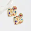Pendientes Transfronterizos Europeos y Americanos con Diseño Exagerado, Formas Geométricas de Corazón Plisado y Pendientes de Cristal Coloridos para Mujer, Venta al por Mayor