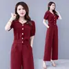 El popular traje de verano para mujer de este año 2025 nueva moda estilo extranjero que reduce la edad camisa de gasa atuendo de primavera pantalón profesional de dos piezas
