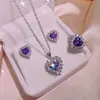 Tiktok venta caliente suministro imitación Topa circonita morada amor boda Día de San Valentín anillo collar pendientes traje de tres piezas