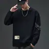 Camiseta de manga larga, talla grande, moderna y versátil, sudadera de otoño e invierno para hombre, holgada y gruesa, sin capucha, cuello redondo, camiseta básica