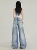 Jeans retro de tiro alto rotos de pierna ancha para mujer, nuevo estilo primavera/otoño 2026, holgados, adelgazantes, de corte recto, fluidos, pantalones largos hasta el suelo
