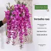 Flor de Glicínia de Galhos Longos Simulada de Alta Qualidade Decoração de Sala de Estar Interna Enfeites Pendentes Arco de Casamento Flor Artificial Pendurada no Teto
