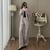 Conjunto casual de outono novo, estiloso, estilo coreano, com gola alta, suéter de tricô com zíper duplo e calça casual, conjunto de duas peças