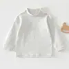 Camiseta Base de Cor Sólida para Meninos e Meninas 100% Algodão Gola Alta Meia Manga Infantil Camada Base para Bebê Top Versátil de Outono