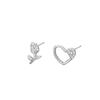 Aretes de amor de rosa AB asimétricos para mujer pequeños exquisitos joyería de plata pura S925 moda simple venta al por mayor
