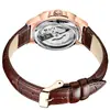Reloj mecánico automático para mujer, reloj mecánico casual de moda con diseño hueco, reloj de pulsera impermeable con incrustaciones de diamantes de cuero genuino para mujer
