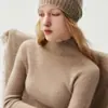 Suéter de malha Bai Cai Rong 100% caxemira novo com gola alta e canelado, 2026, malha de base slim fit canelada com toque de alta qualidade