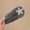 Pasador de Navidad Gris con Pedrería de Copo de Nieve Peluche Pinza BB Pinza Peluda Pinza de Otoño e Invierno Pinza de Pato Accesorios para el Cabello