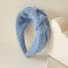 Faixa de Cabelo Larga de Lã Tricotada Estilo Coreano Acessórios de Cabelo para Meninas Faixa de Cabelo de Pressão Moda para Sair Faixa de Cabelo para o Topo da Cabeça Acessórios de Cabelo