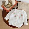 Ropa Infantil Estilo Coreano, Lindo Cárdigan Tejido para Bebé, Top Bordado Retro de Moda para Niños, Suéter para Niñas de Primavera y Otoño