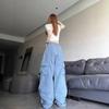 Pantalones Casuales Cargo de Cintura Alta Retro Americanos para Mujer, Sueltos y Versátiles, Elegantes de Pierna Recta Adelgazantes de Pierna Ancha hasta el Piso