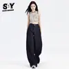 Jeans Anchos Holgados Azul Oscuro para Mujer 2025 Primavera y Otoño Nuevos Pantalones de Pierna Ancha Relajados y Despreocupados