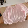 Pijama Nuevo Estilo Nube de Algodón para Mujer Primavera y Otoño, Manga Larga, Pantalón Largo, Cuello Redondo Pullover, Dulce Estampado Floral, Adecuado para Usar Afuera, Conjunto para Estar en Casa