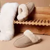 Pantuflas de Gamuza y Algodón Estilo Birkenstock Retro para Mujer, Otoño/Invierno Felpa de Punta Cerrada Calientes para Interior en Casa Suela Suave Antideslizantes Pantuflas de Piel