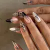 Uñas Postizas Francesas Irregulares de Lunares Blancos y Negros Mediana Longitud Almendra Transparente Nude Estilo Dulce Fresco Puntas de Uñas Desmontables