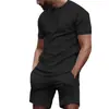 Traje de Dos Piezas de Verano para Correr y Fitness: Top de Camiseta de Manga Corta con Estampado de Puntos Cruzados + Shorts de 5 Puntos de Color Liso