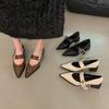 Sapatos de couro pequenos Mary Jane vintage pontudos femininos britânicos outono e inverno 2023 novo estilo coreano francês salto grosso lefu sapatos simples