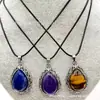 Exclusivo para ventas transfronterizas: Collar con colgante de gota de agua de piedra natural vintage desgastada, accesorio de joyería de comercio exterior