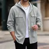 Jaqueta com capuz de malha waffle masculina, nova para outono, transfronteiriça, cor sólida casual, top de bolso duplo com frente aberta, atacado