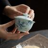 Tazón de Té de Cerámica con Esmalte Inferior y Diseño de Bambú Pintado a Mano, Taza de Té de Cerámica Hecha a Mano para Uso Doméstico, Resistente al Calor, Tazón de Té Kung Fu de Pared Delgada