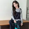 Conjunto Casual Estilo Coreano Primavera y Otoño Nuevo Elegante Falso Dos Piezas Top de Manga Larga Dulce Floral Pantalones de Pierna Ancha Conjunto de Dos Piezas