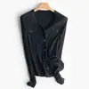 [Procesamiento Personalizado] Chaqueta Fina para Mujer, Suéter de Punto de Seda, Cuello en V, Canalé Elástico, Corte Ajustado, Capa Base Protectora del Sol