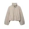Ins moda feminina atacado estilo europeu e americano nicho gola alta macia jaqueta aviador solta 3046334