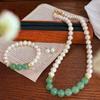 Presente do Dia das Mães Natural Pérola de Água Doce Natural Dongling Jade Colar Pulseira Brincos Terno