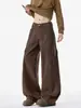 Pantalones de pierna ancha, pantalones rectos de trabajo hasta el suelo para hombre, estilo retro casual, corte holgado con bolsillos, pantalones largos marrones