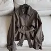 Jaqueta corta-vento curta casual de retalhos com gola de PU estilo 2026, acinturada, atacado H19FW268107