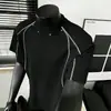 Polo Deconstruido de Media Cremallera y Manga Corta para Hombre, Camiseta Elegante y de Alta Gama Estilo Jersey, Verano High Street Americano de Manga Corta