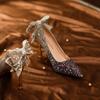 6682-9 Lazo Francés Gradiente Lentejuelas de Cristal de Alta Gama Celebridad Banquete Novia Dama de Honor Boda Zapatos de Tacón Alto