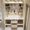 Mueble de baño pastoral color crema estilo francés con lavabo integrado de cerámica, diseño de montaje en pared, protección ambiental nivel E0, construcción perfecta multicapa de madera maciza
