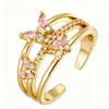 Anillo nuevo de estilo europeo y americano transfronterizo de lujo ligero, forma de corazón, corazón de amor, lazo, pavimentado con microcirconias, geométrico, abierto, anillo para el dedo, venta al por mayor