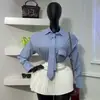 Ropa Femenina Transfronteriza Europea y Americana 2026 Verano Nuevo Diseño de Moda Sentido Casual Rayas Corbata de Lazo Manga Larga Camisa Top