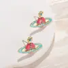 Brincos de Pérola Esmaltada Anel de Saturno Imperatriz para Mulheres, Design de Nicho com Estilo Stud Elegante de Alta Classe para Socialites