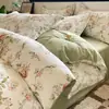 Juego de ropa de cama de cuatro piezas de algodón cepillado, algodón puro, engrosado para otoño e invierno, apto para todas las estaciones, incluye sábana plana, sábana ajustable y funda de edredón